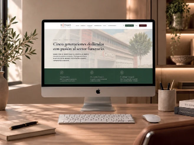 A nova plataforma digital ramonchao.com no ecrã de um computador, com o catálogo profissional para o setor funerário.